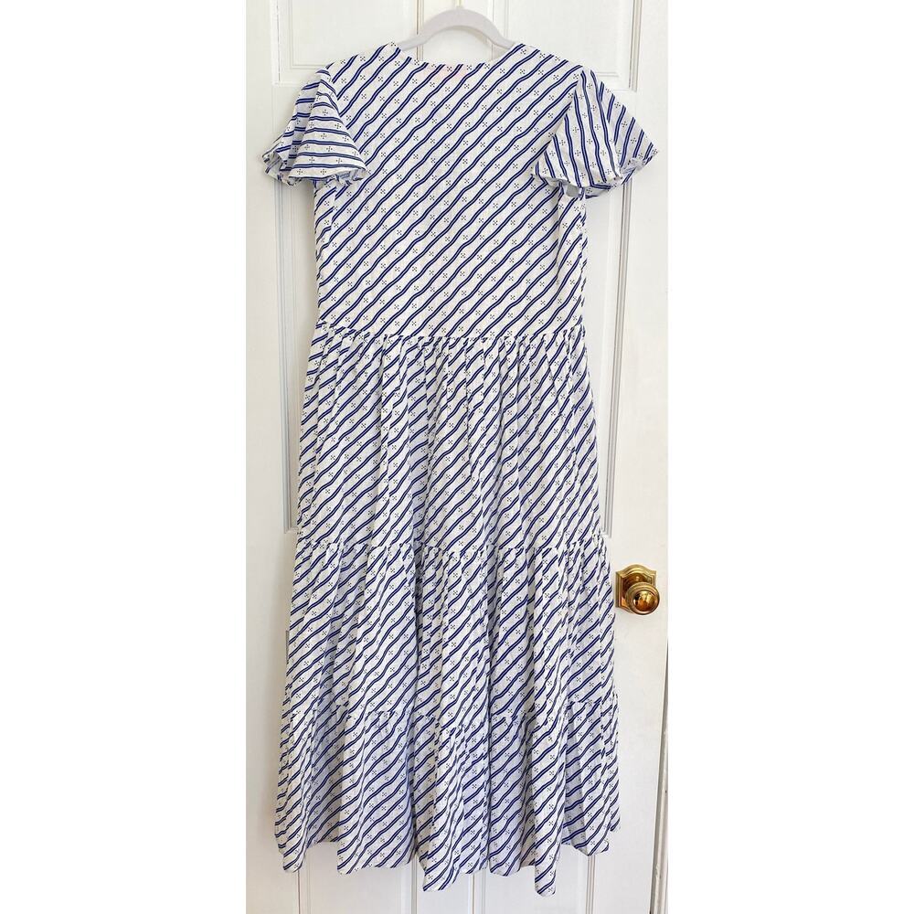 OLIPHANT Tuckernuck V-Neck Flutter Sleeve Maxi Dress Dispy Navy Print - Picture 5 of 10